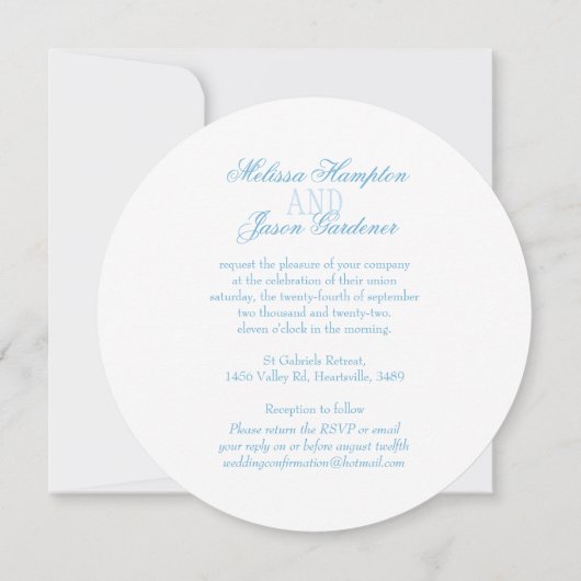 Twee witte duiven blauwe lint ronde bruiloft uitno kaart (Achterkant)