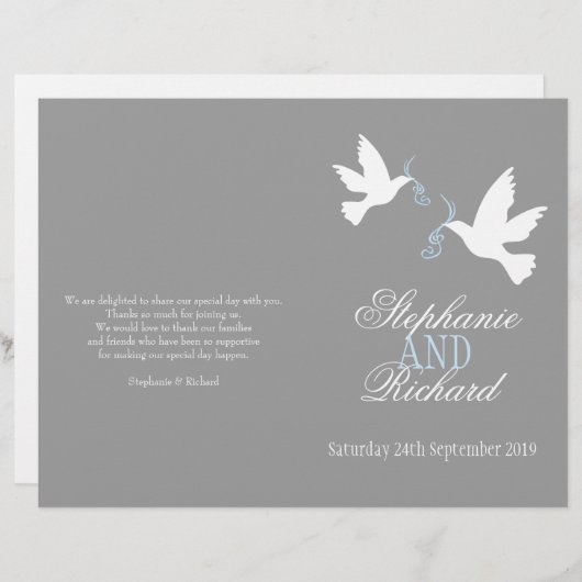 Twee witte duiven grijze blauwe ribbon Wedding Pro (Voorkant / Achterkant)