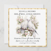 Twee witte duiven lesbische bruiloft kaart (Voorkant)