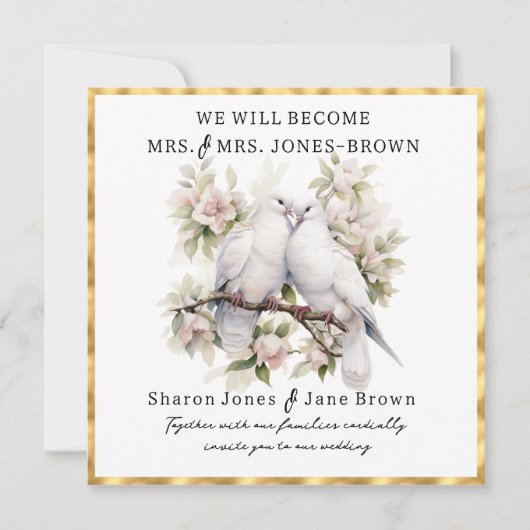 Twee witte duiven lesbische bruiloft kaart (Voorkant)