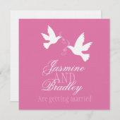 Twee witte duiven met roze lintlint voor bruiloft kaart (Voorkant / Achterkant)