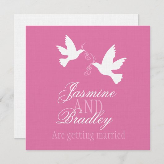 Twee witte duiven met roze lintlint voor bruiloft kaart (Voorkant / Achterkant)