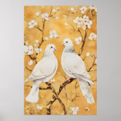 twee witte duiven op een tak poster (Voorkant)