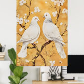 twee witte duiven op een tak poster (Thuiskantoor)