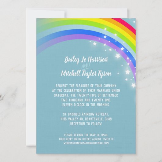 Twee witte duiven regenboog bruiloft blauwgroen ui kaart (Achterkant)