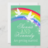 Twee witte duiven regenboog bruiloft groene kleur  kaart (Voorkant)
