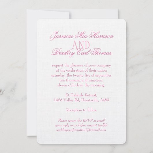 Twee witte duiven roze lint bruiloft uitnodiging (Achterkant)