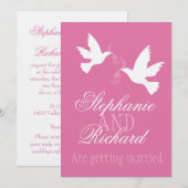 Twee witte duiven roze lint officiële bruiloft uit kaart (Voorkant / Achterkant)