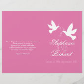 Twee witte duiven roze ribbon Wedding Programme (Voorkant)