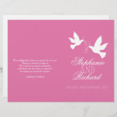 Twee witte duiven roze ribbon Wedding Programme (Voorkant / Achterkant)