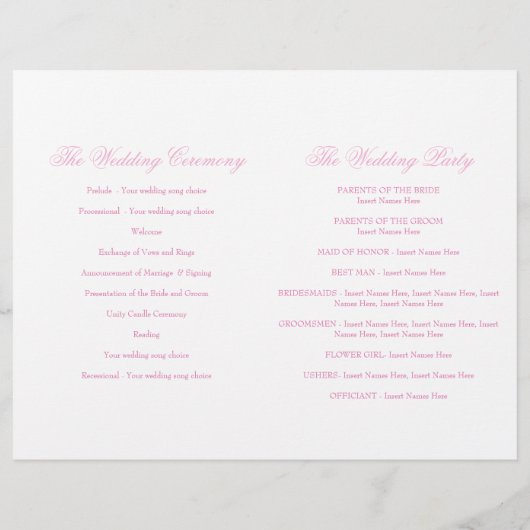 Twee witte duiven roze ribbon Wedding Programme (Achterkant)