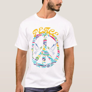Twee witte duiven vliegen in een vredesteken symbo t-shirt
