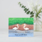 Twee Witte Egrets Grassy Shore Briefkaarten Sjablo (Staand voorkant)