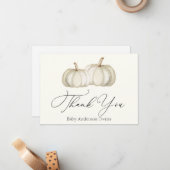Twee witte en gouden pompoenen Dank u wel briefkaa Notitiekaartje (Voorkant / Achterkant in situ)