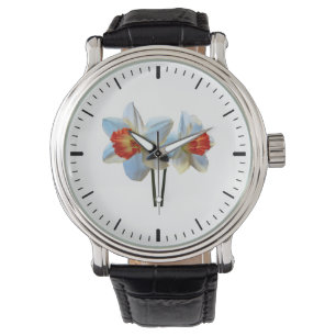 Twee witte en oranje narcissen horloge