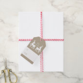 Twee witte feestjes op beige kleurenkerstmis cadeaulabel (Met Touw)