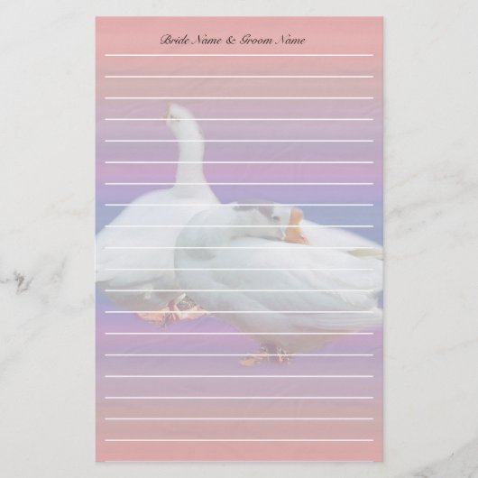 Twee witte ganzen briefpapier met namen (Voorkant)