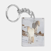 Twee witte IJslandse paarden Sleutelhanger (Voorkant Links)