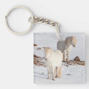 Twee witte IJslandse paarden Sleutelhanger