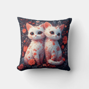 Twee witte katjes en bloemen kussen
