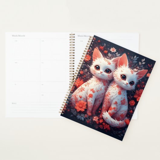Twee witte katjes en bloemen planner (Display)