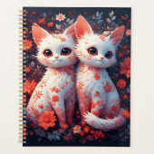Twee witte katjes en bloemen planner (Voorkant)