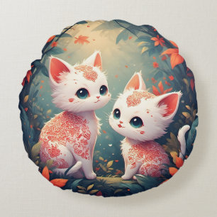 Twee witte katjes in een magisch bos rond kussen