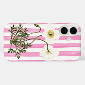 Twee witte klaprozen op vervaagde roze denim strep Case-Mate iPhone case (Achterkant (horizontaal))