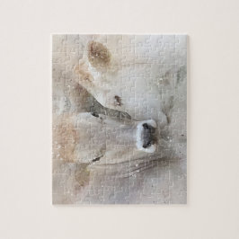 Twee witte koeien op het effect van de waterverf legpuzzel