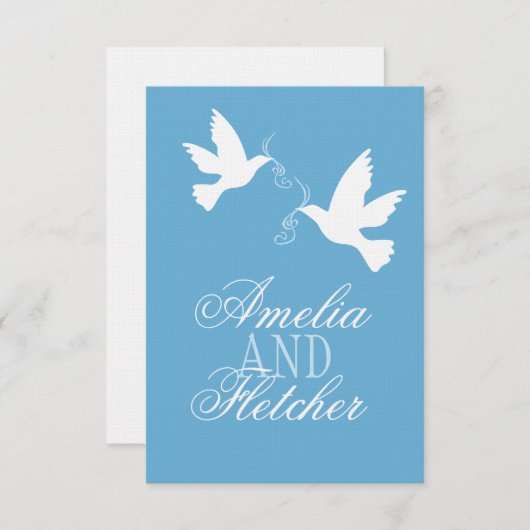 Twee witte liefde vogels blauw formele bruiloft RS RSVP Kaartje (Voorkant / Achterkant)