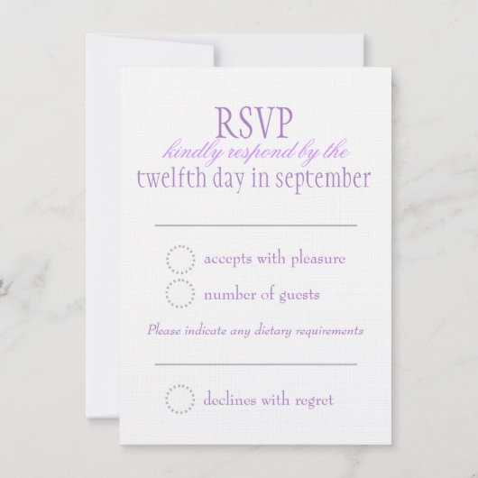 Twee witte liefdesvogels paarse formele bruiloft R Kaart (Achterkant)