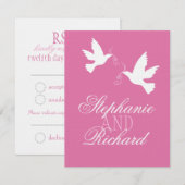 Twee witte liefvogels roze formele bruiloft RSVP (Voorkant / Achterkant)
