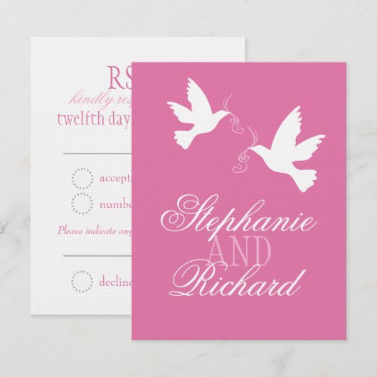 Twee witte liefvogels roze formele bruiloft RSVP (Voorkant / Achterkant)
