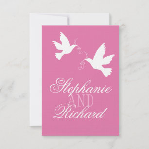 Twee witte liefvogels roze formele bruiloft RSVP Kaartje