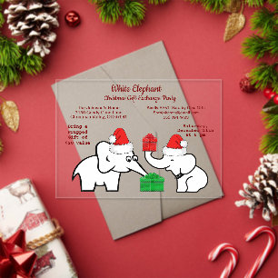 Twee witte olifant kerstdiamant patroon acryl uitnodigingen