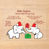 Twee witte olifant kerstdiamant patroon acryl uitnodigingen (Voorkant)