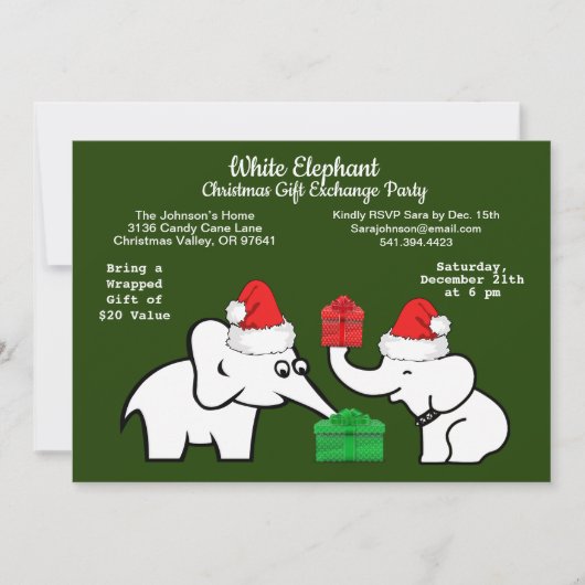 Twee witte olifant kerstdiamant patroon kaart (Voorkant)
