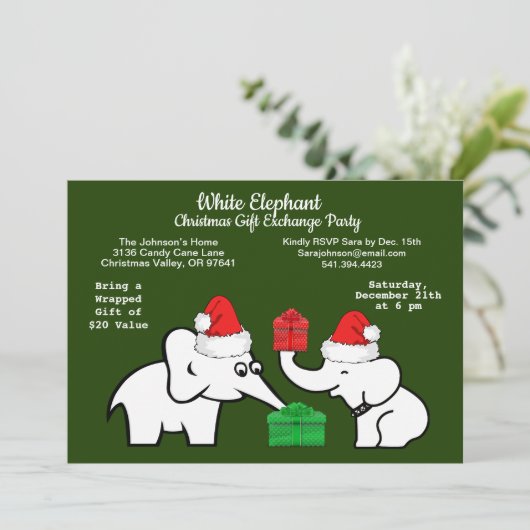 Twee witte olifant kerstdiamant patroon kaart (Staand voorkant)