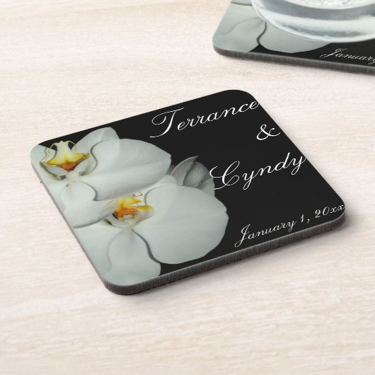 Twee Witte Orchideeën Personal Wedding Drankjes Onderzetter (Linkerzijde)