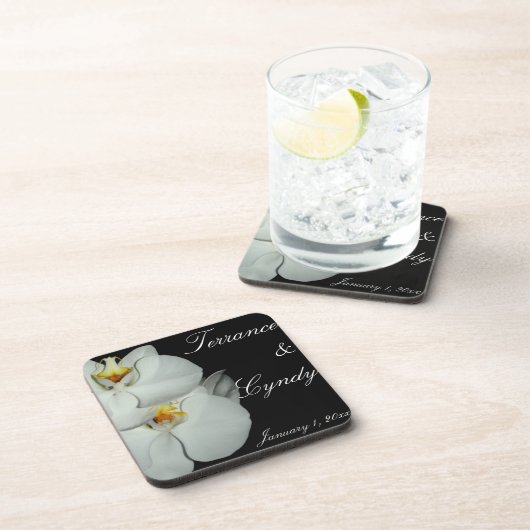 Twee Witte Orchideeën Personal Wedding Drankjes Onderzetter (Rechterzijde)