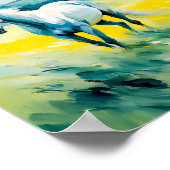 Twee witte paarden die door gele bloemen lopen poster (Hoek)