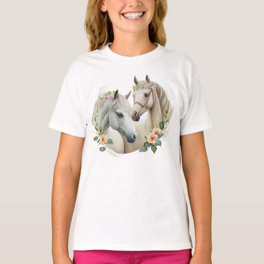 Twee witte paarden t-shirt (Voorkant)