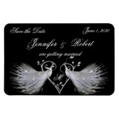 Twee witte pauwen en hart monogram magneet (Horizontaal)