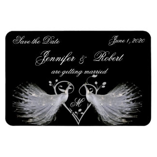 Twee witte pauwen en hart monogram magneet