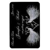 Twee witte pauwen en hart monogram magneet (Verticaal)