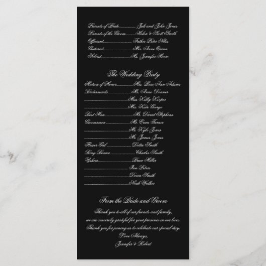 Twee witte pauwen en hart monogram programma programmakaart (Achterkant)