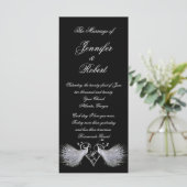 Twee witte pauwen en hart monogram programma programmakaart (Staand voorkant)