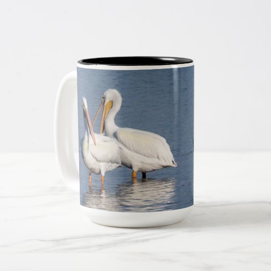 Twee witte Pelicans Mok (Voorkant links)