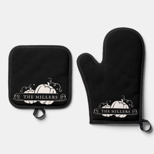 Twee witte pompoenen gepersonaliseerd ovenwant & pannenlap set (Voorkant)