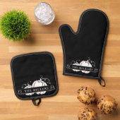 Twee witte pompoenen gepersonaliseerd ovenwant & pannenlap set (Top down)